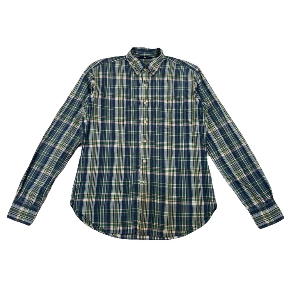 45rpm 45R Button Down Shirt Green Blue Plaid Men's Size 4 (Broken Buttons)